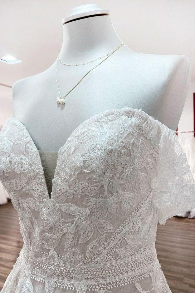 Gorgeous Long A-line Off-the-shoulder Tulle Lace Appliques Wedding Dress - Image 4