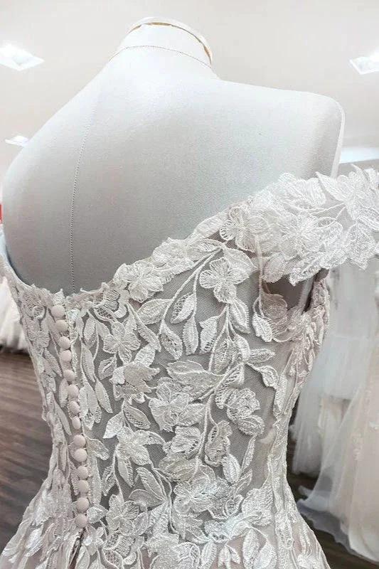 Gorgeous Long A-line Off-the-shoulder Tulle Lace Ruffles Wedding Dress - Image 5