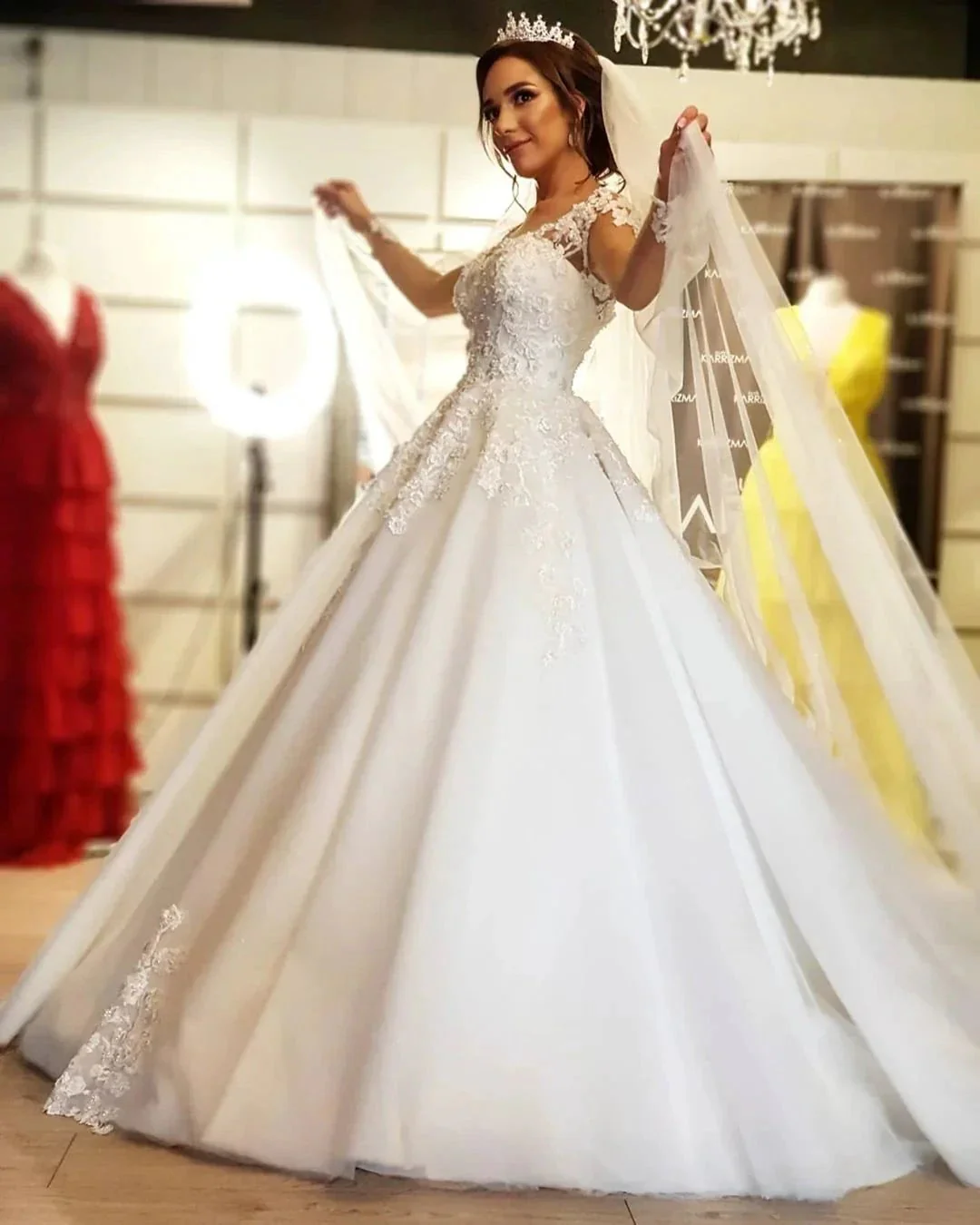Gorgeous Long A-line Off-the-shoulder Wedding Dresses with Sleeves - Image 2