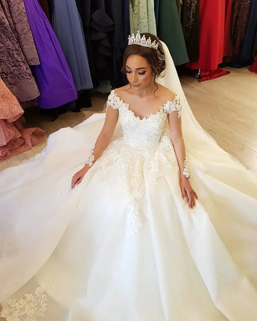 Gorgeous Long A-line Off-the-shoulder Wedding Dresses with Sleeves - Image 3