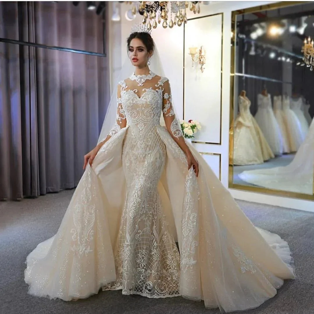 Gorgeous Long A-Line Sweetheart Appliques Lace Wedding Dress with Sleeves - Image 2