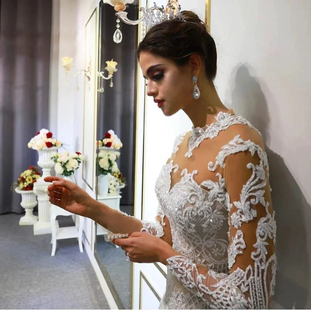 Gorgeous Long A-Line Sweetheart Appliques Lace Wedding Dress with Sleeves - Image 5