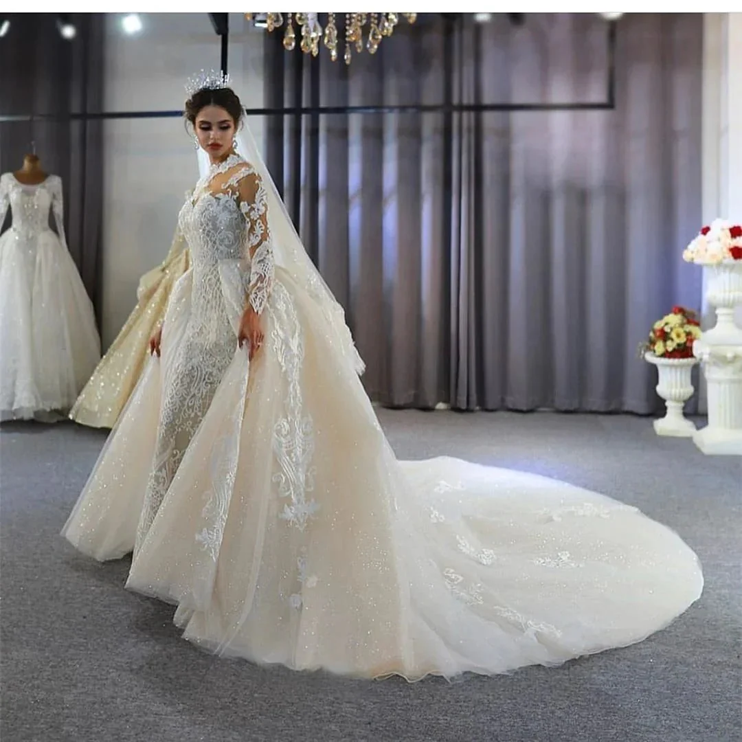 Gorgeous Long A-Line Sweetheart Appliques Lace Wedding Dress with Sleeves - Image 6