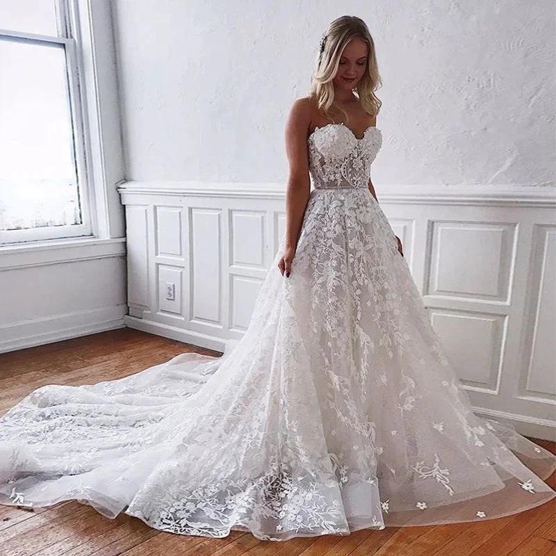 Gorgeous Long A-line Sweetheart Lace Wedding Dress - Image 3