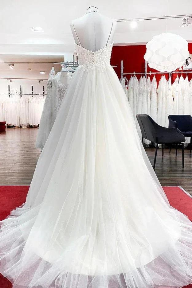 Gorgeous Long A-line Sweetheart Spaghetti Straps Tulle Lace Wedding Dresses - Image 2