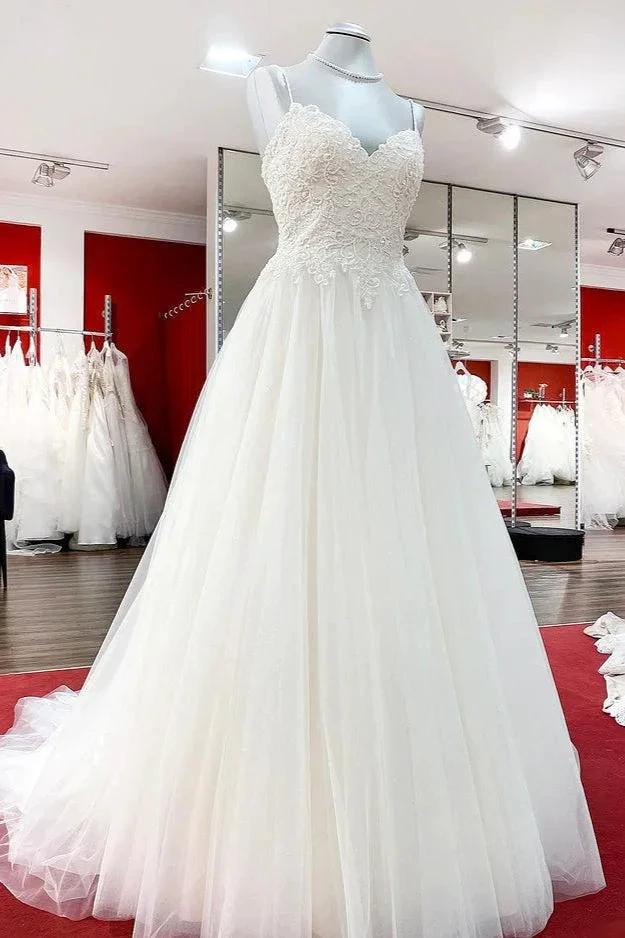 Gorgeous Long A-line Sweetheart Spaghetti Straps Tulle Lace Wedding Dresses - Image 3