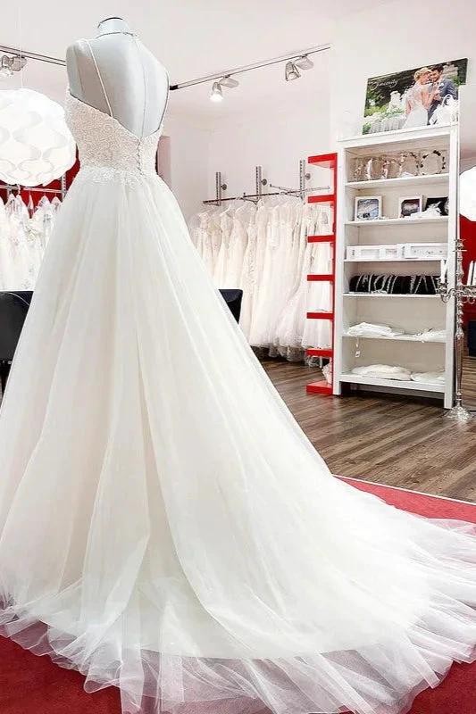 Gorgeous Long A-line Sweetheart Spaghetti Straps Tulle Lace Wedding Dresses - Image 4