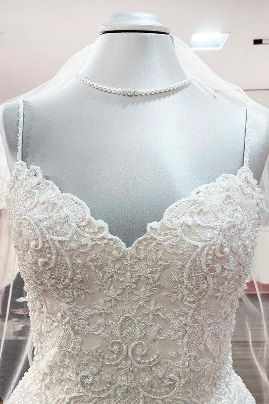 Gorgeous Long A-line Sweetheart Spaghetti Straps Tulle Lace Wedding Dresses - Image 5