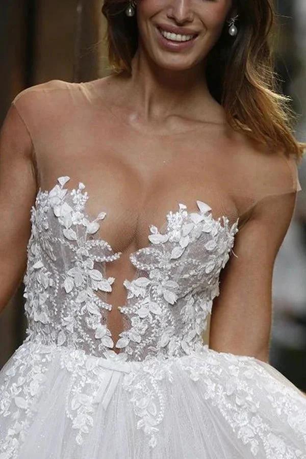 Gorgeous Long A-line Tulle Appliques Lace Wedding Dress - Image 2