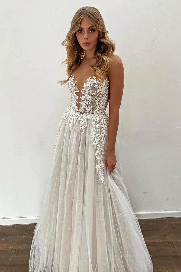 Gorgeous Long A-line Tulle Appliques Lace Wedding Dress - Image 3