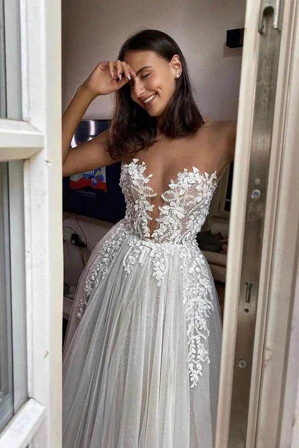 Gorgeous Long A-line Tulle Appliques Lace Wedding Dress - Image 4