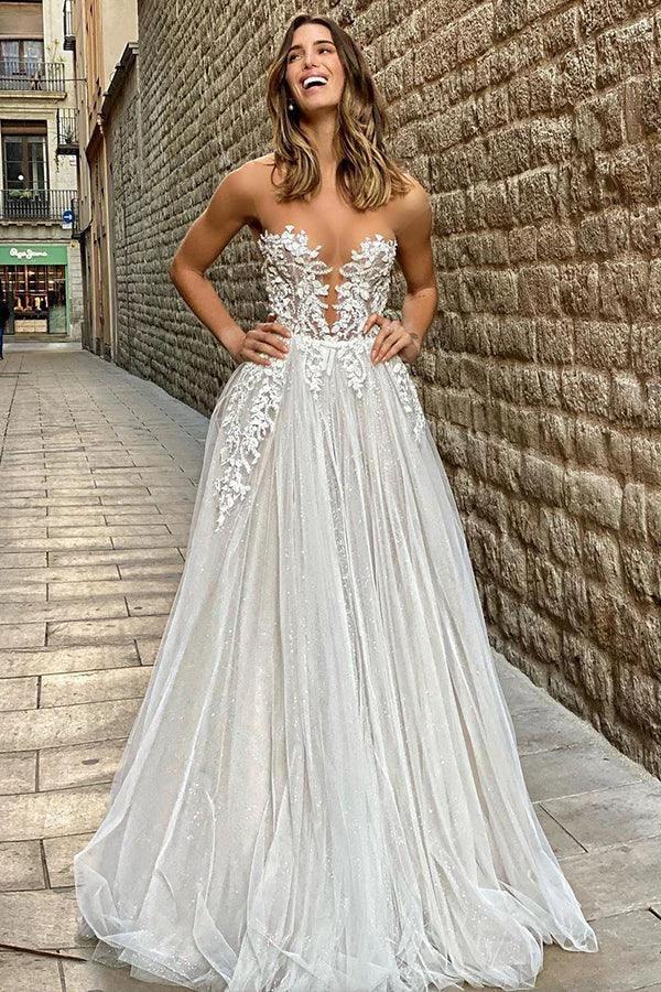Gorgeous Long A-line Tulle Appliques Lace Wedding Dress - Image 5