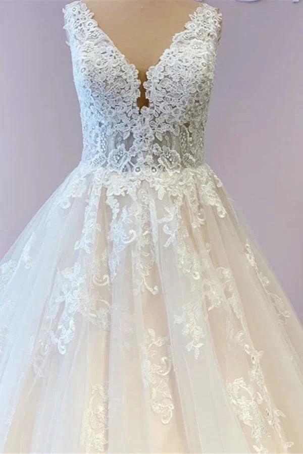 Gorgeous Long A-Line Tulle Wedding Dress With Appliques Lace - Image 2