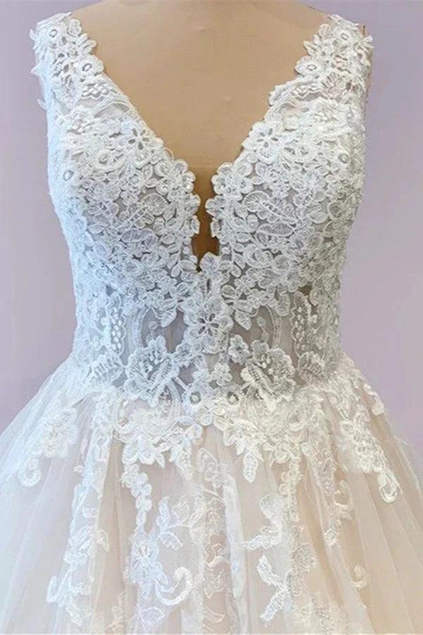 Gorgeous Long A-Line Tulle Wedding Dress With Appliques Lace - Image 3
