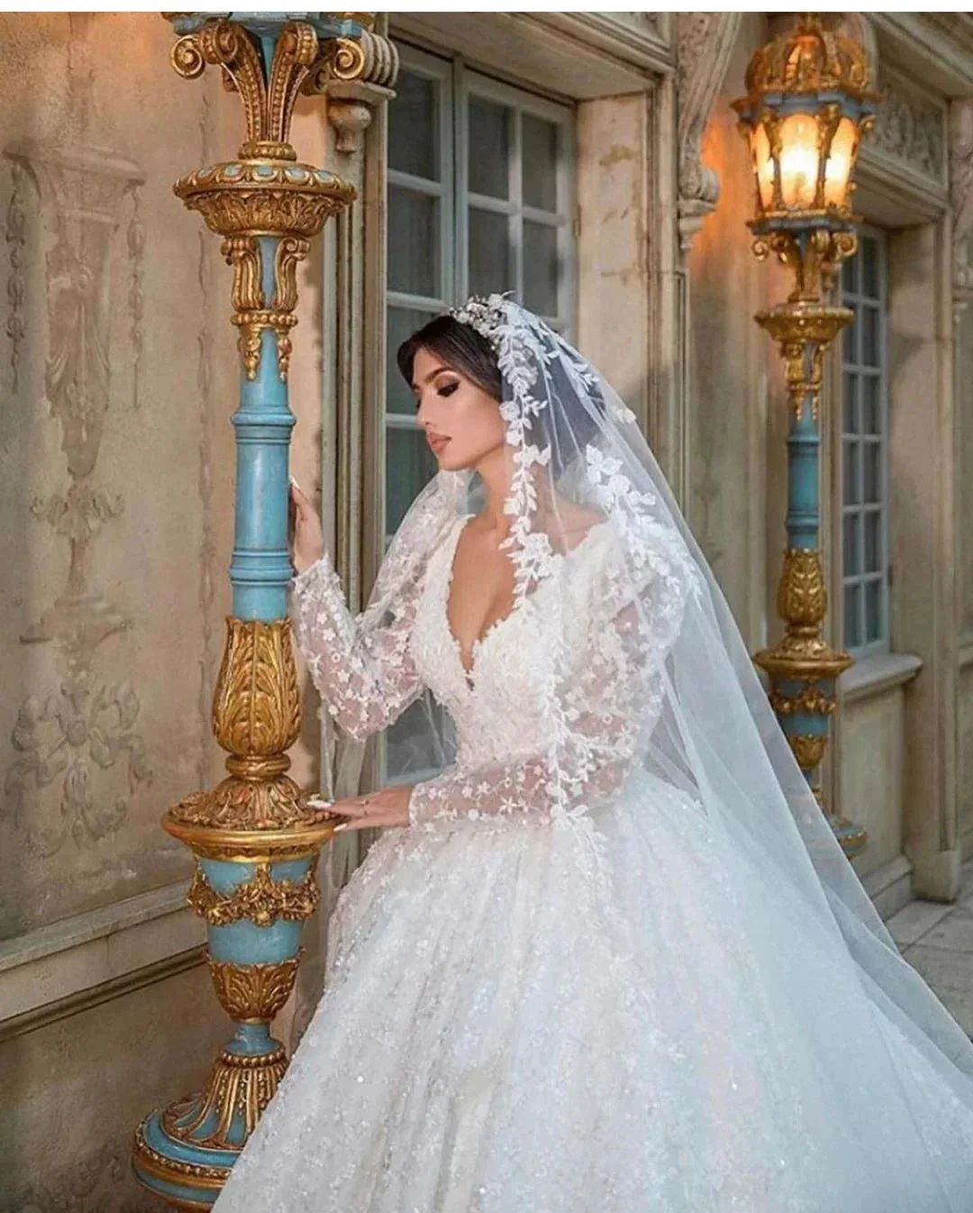 Gorgeous Long A-Line V-neck Appliques Lace Wedding Dress with Sleeves - Image 4