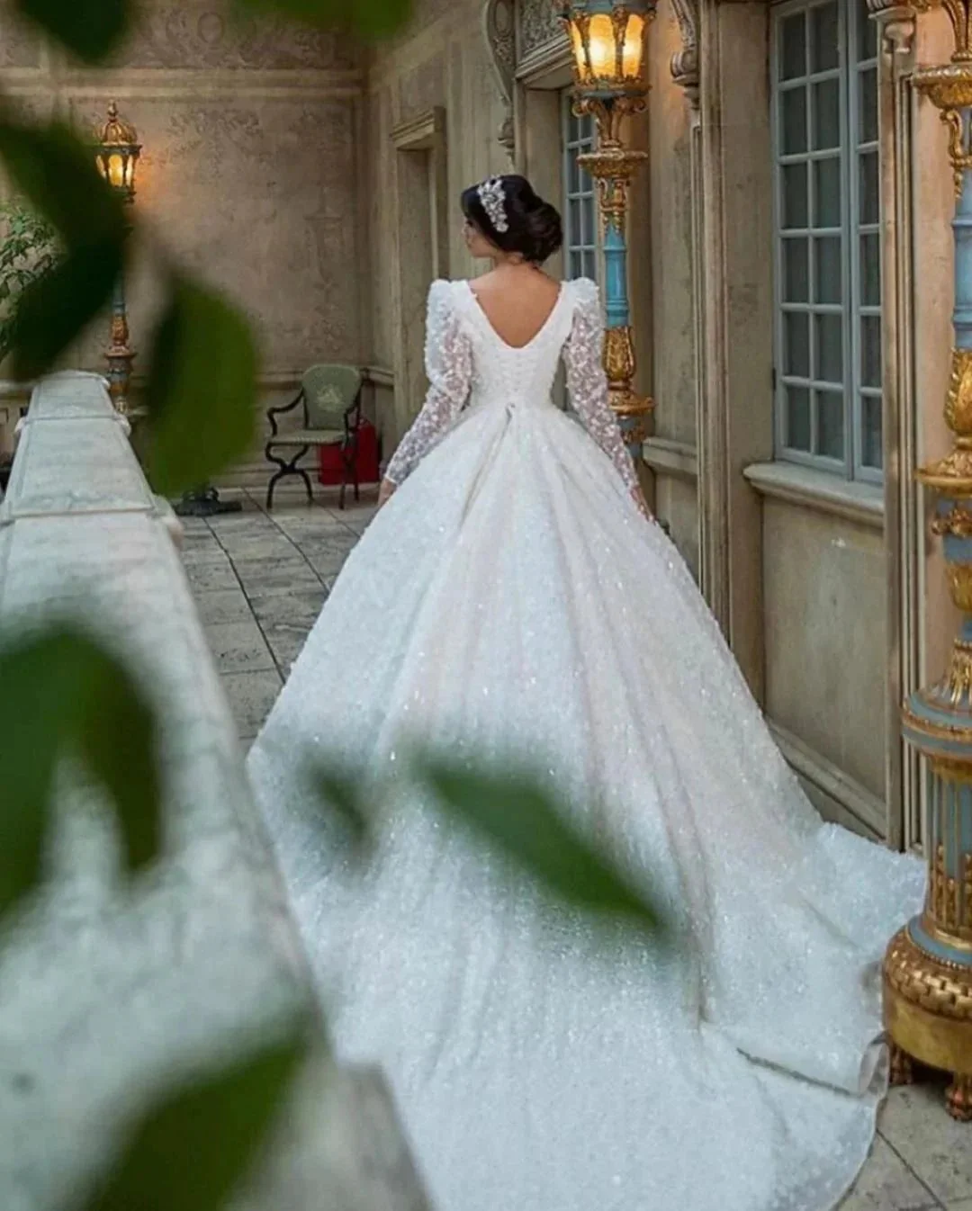 Gorgeous Long A-Line V-neck Appliques Lace Wedding Dress with Sleeves - Image 5