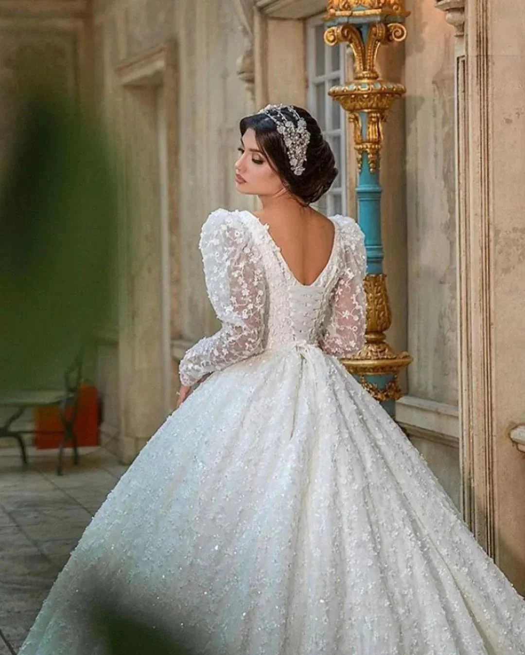 Gorgeous Long A-Line V-neck Appliques Lace Wedding Dress with Sleeves - Image 6