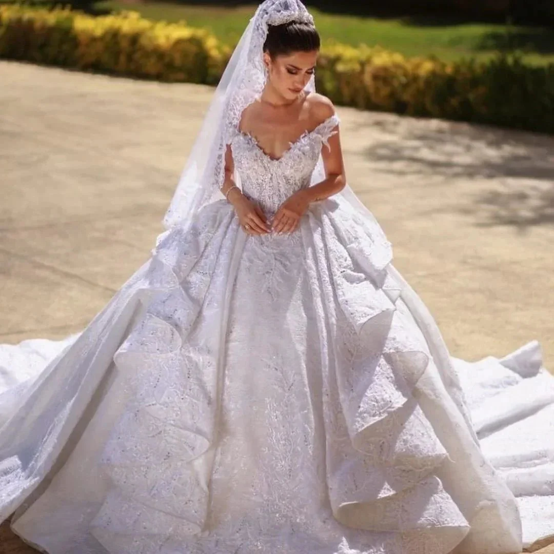Gorgeous Long Ball Gown Off-the-shoulder Lace Wedding Dress - Image 2