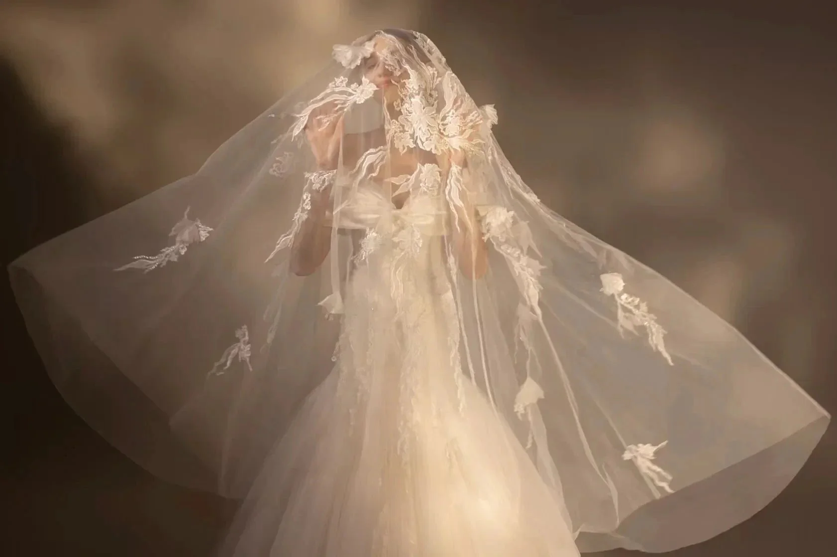 Gorgeous Long Ball Gown Off-the-Shoulder Satin & Tulle Wedding Dress with 3D Embroidery & Cathedral Train Q6013 - Image 4
