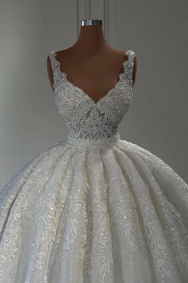 Gorgeous Long Ball Gown Sweetheart Sleeveless Lace Wedding Dress with Ruffles - Image 2