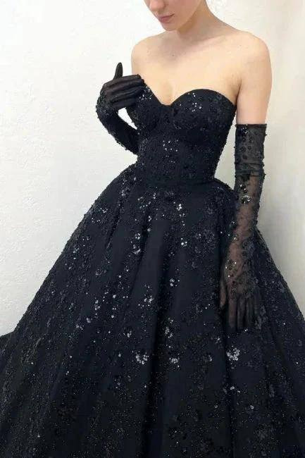 Gorgeous Long Black A-line Sweetheart Lace Laced-up Prom Dress - Image 3