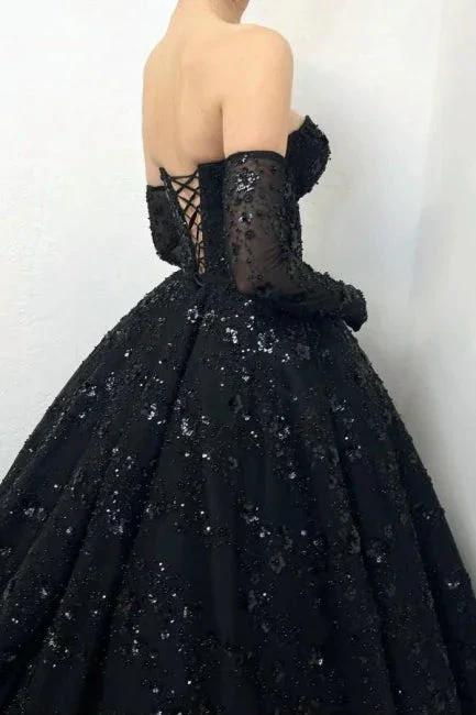 Gorgeous Long Black A-line Sweetheart Lace Laced-up Prom Dress - Image 4
