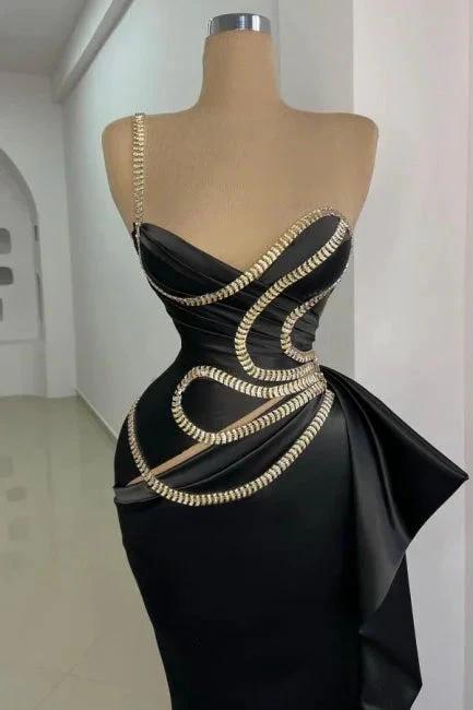 Gorgeous Long Black Mermaid One Shoulder Sleeveless Prom Dress with Lace - Image 2