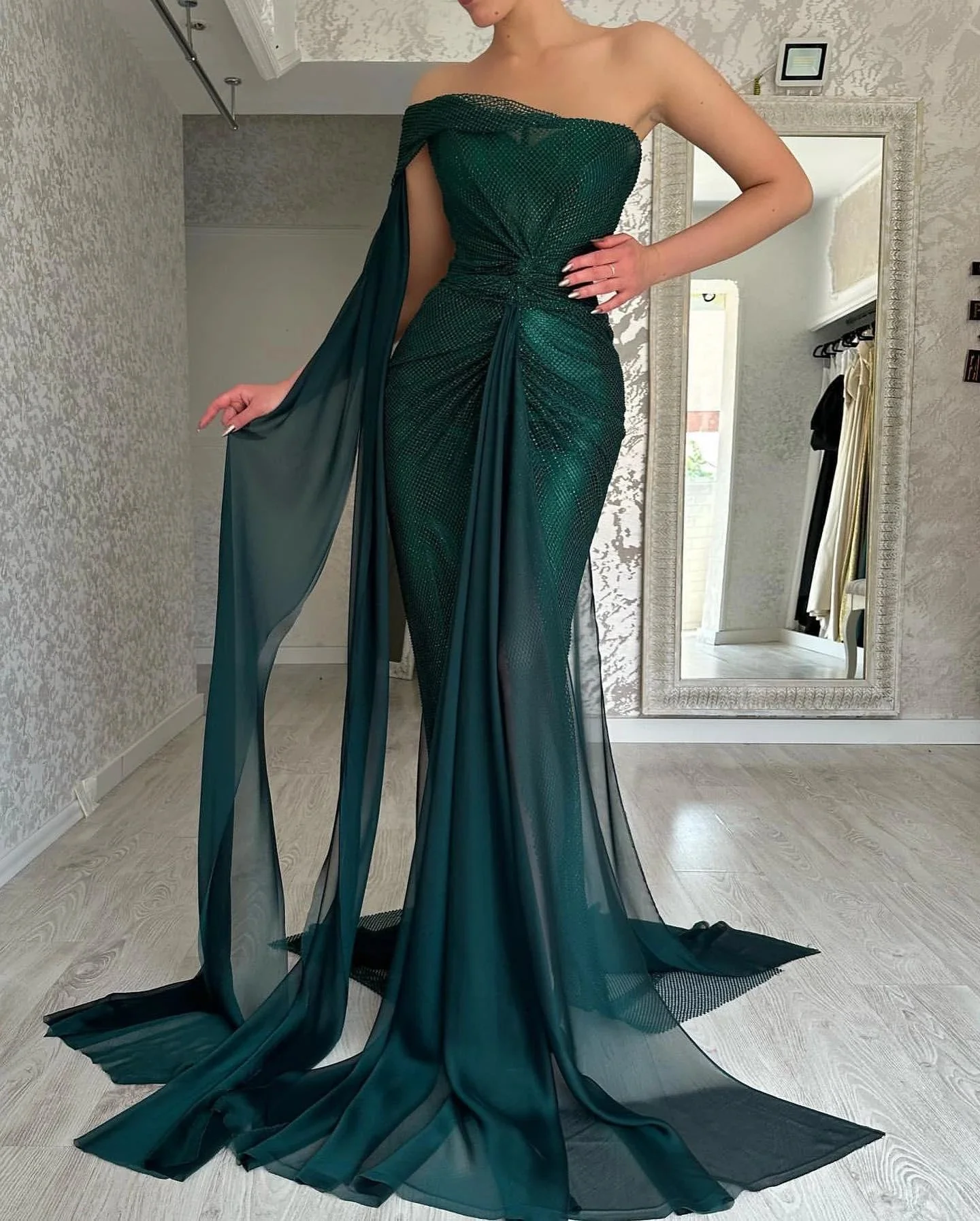 Gorgeous Long Dark Green Mermaid Sleeveless Prom Dresses With Slit - Image 6