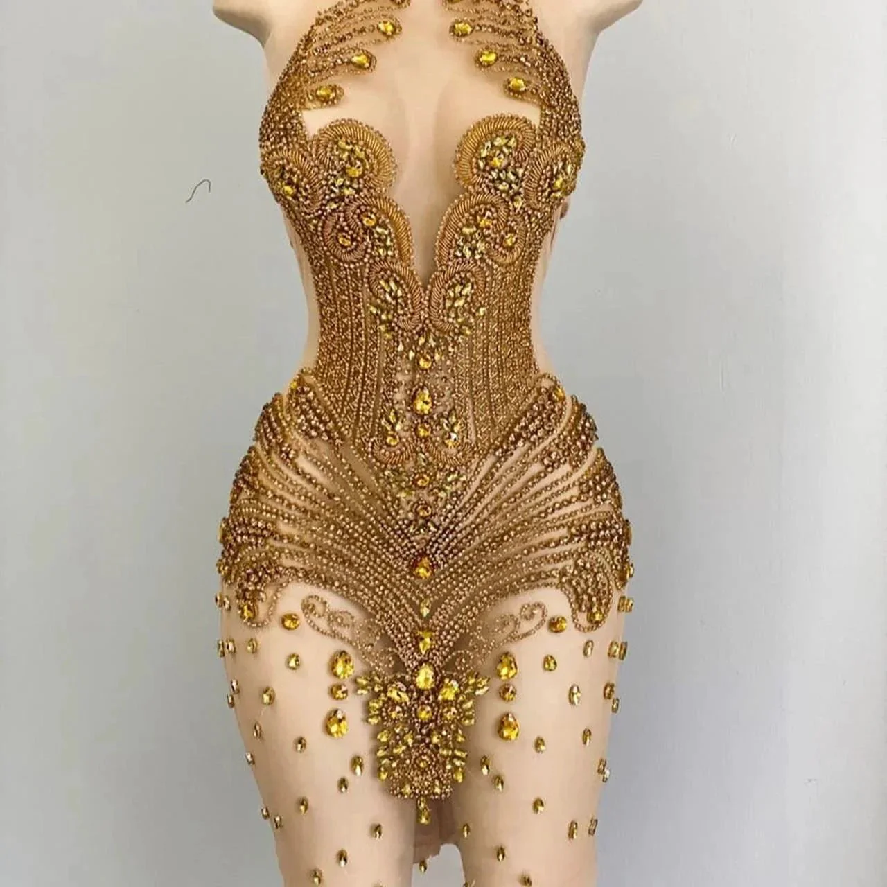 Gorgeous Long Gold Mermaid Lace Sleeveless Sexy Prom Dress - Image 6