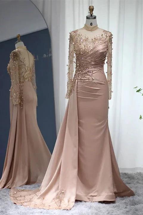 Gorgeous Long High Neck Beading Sequined Prom Dress With Long Sleeves - Image 3