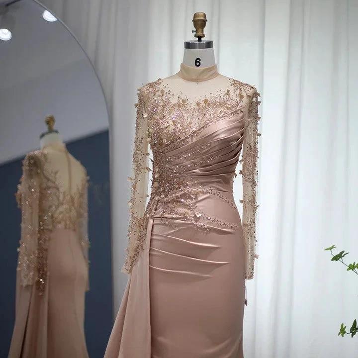 Gorgeous Long High Neck Beading Sequined Prom Dress With Long Sleeves - Image 4