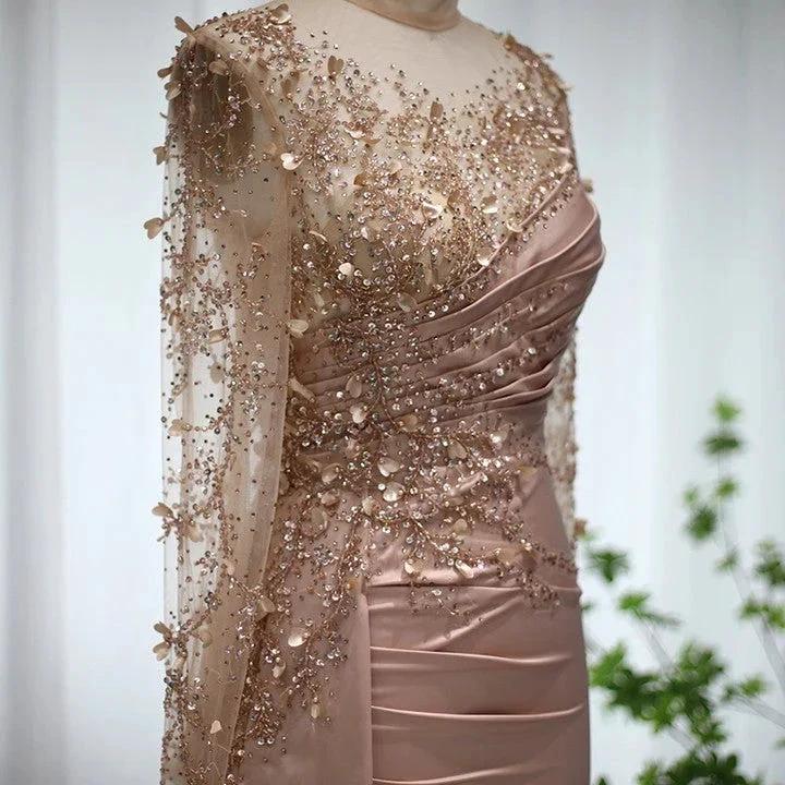 Gorgeous Long High Neck Beading Sequined Prom Dress With Long Sleeves - Image 5