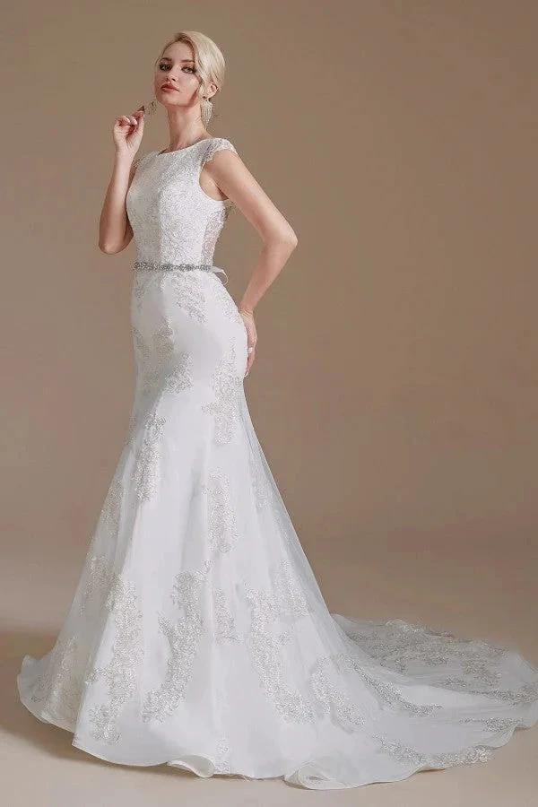 Gorgeous Long Mermaid Jewel Tulle Lace Wedding Dress - Image 4