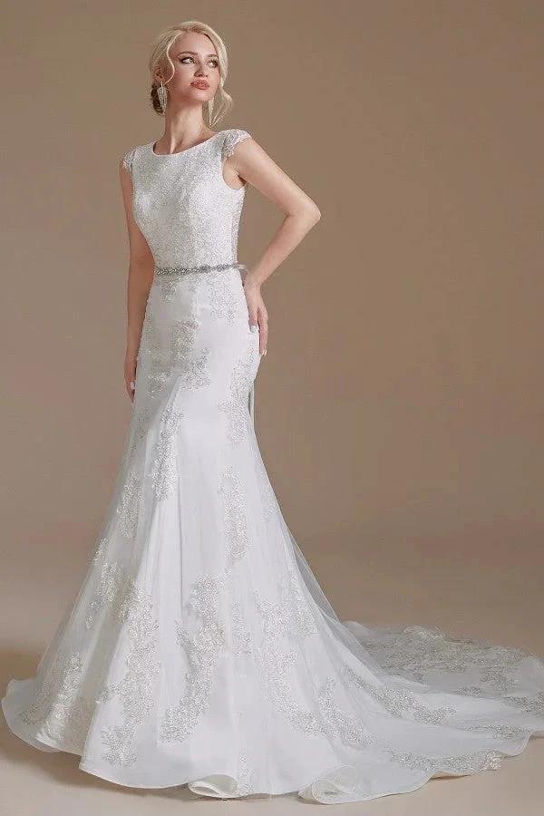 Gorgeous Long Mermaid Jewel Tulle Lace Wedding Dress - Image 5
