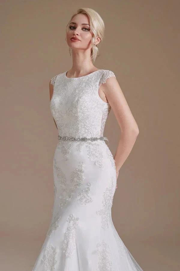 Gorgeous Long Mermaid Jewel Tulle Lace Wedding Dress - Image 7
