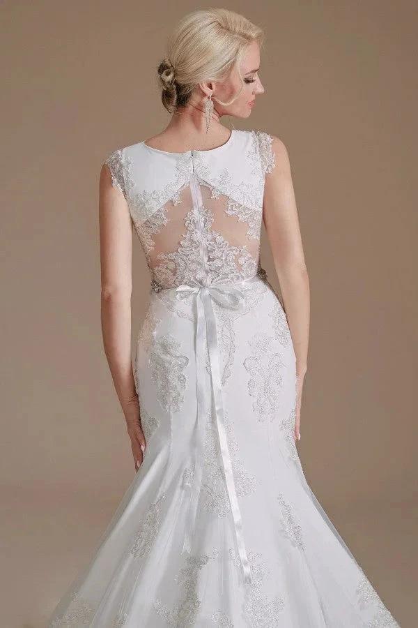 Gorgeous Long Mermaid Jewel Tulle Lace Wedding Dress - Image 8
