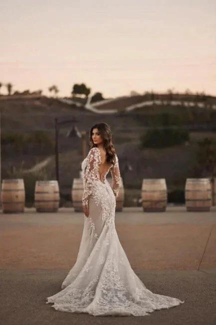 Gorgeous Long Mermaid Lace Wedding Dresses With Long Sleeves - Image 2