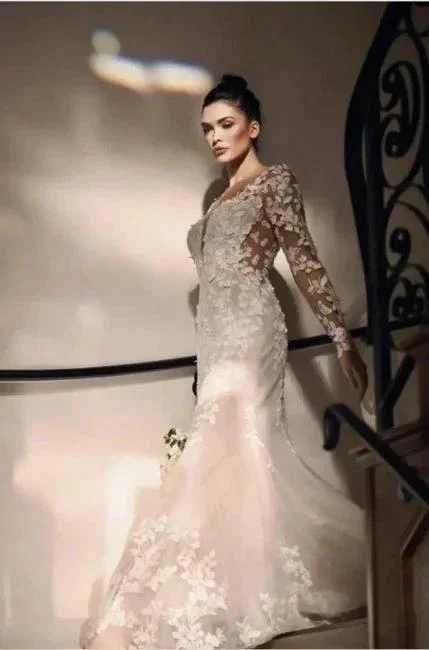 Gorgeous Long Mermaid Lace Wedding Dresses With Long Sleeves - Image 4