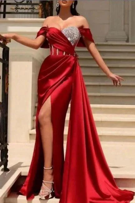 Gorgeous Long Mermaid Off-the-shoulder Sleeveless Split Evening Dresses With Glitter - Image 2