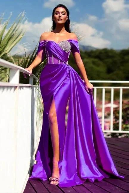 Gorgeous Long Mermaid Off-the-shoulder Sleeveless Split Evening Dresses With Glitter - Image 4