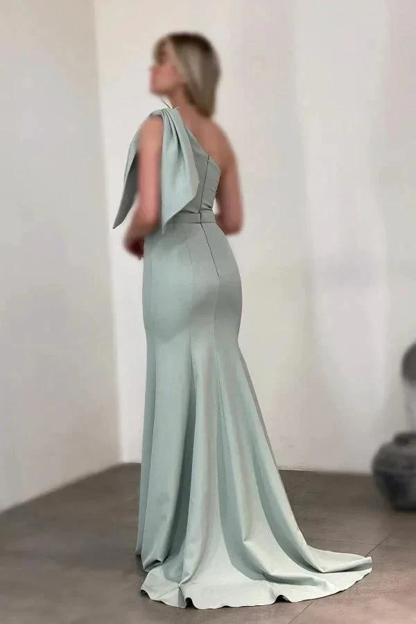 Gorgeous Long Mermaid One Shoulder Satin Rhinestones Sleeveless Prom Dress - Image 2