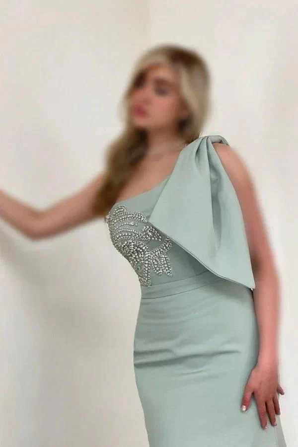 Gorgeous Long Mermaid One Shoulder Satin Rhinestones Sleeveless Prom Dress - Image 5