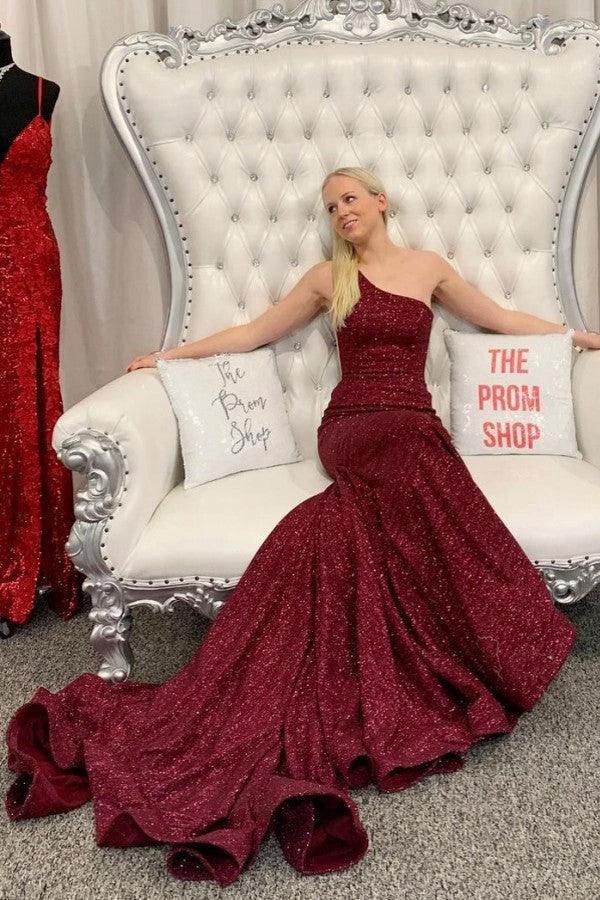 Gorgeous Long Mermaid One Shoulder Sequins Prom Dresses - Image 2