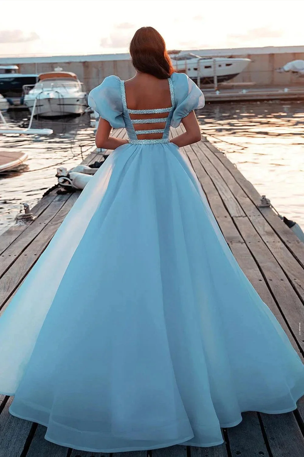 Gorgeous Long Mermaid Puffy Sleeves Sequins Prom Dress With Detachable Tulle Train - Image 2