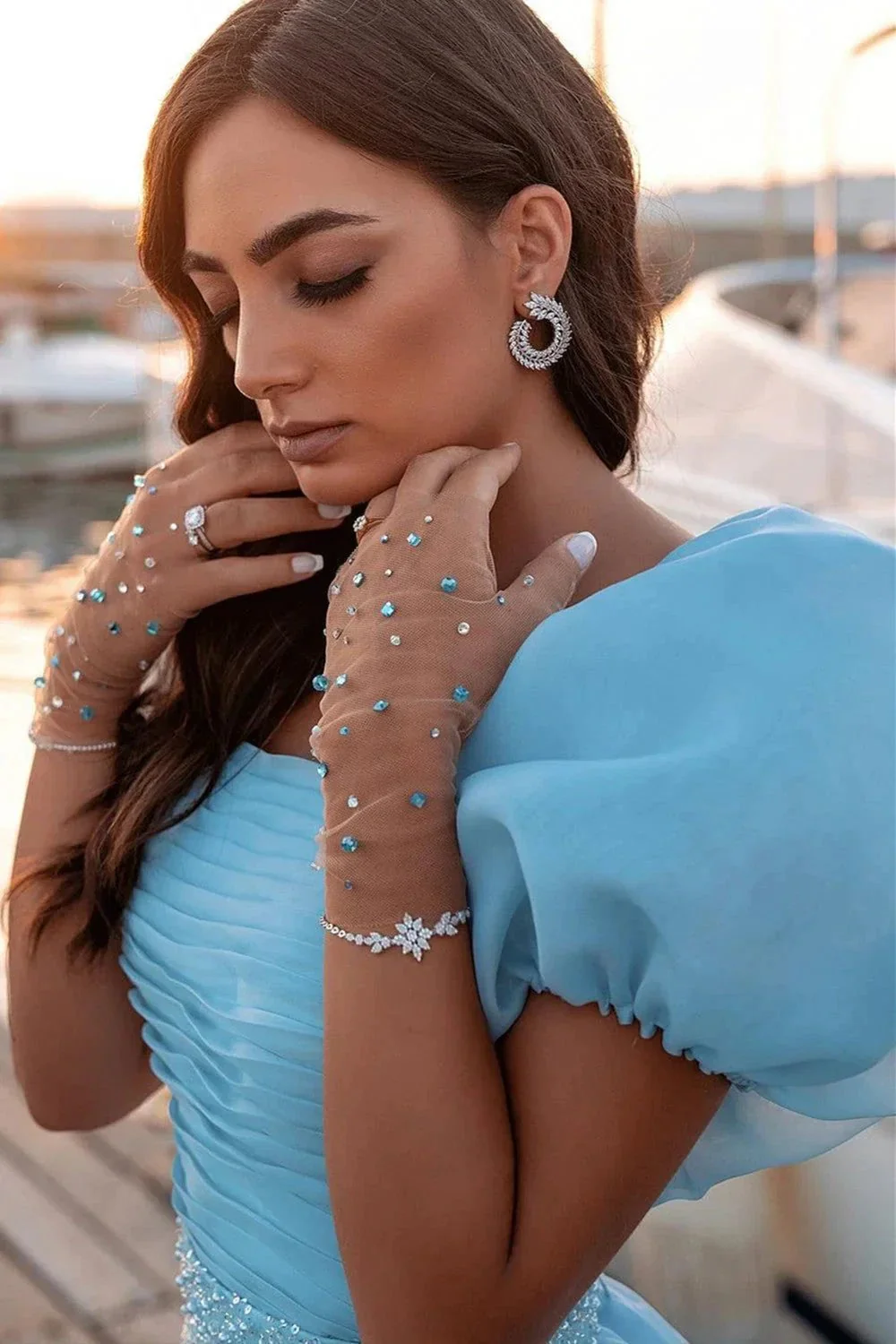 Gorgeous Long Mermaid Puffy Sleeves Sequins Prom Dress With Detachable Tulle Train - Image 5