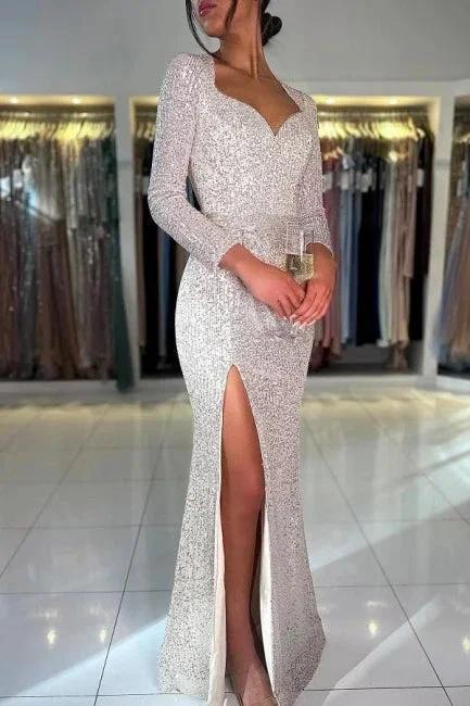 Gorgeous Long Mermaid Sequined Long Sleeves Prom Dress with Slit - Image 3