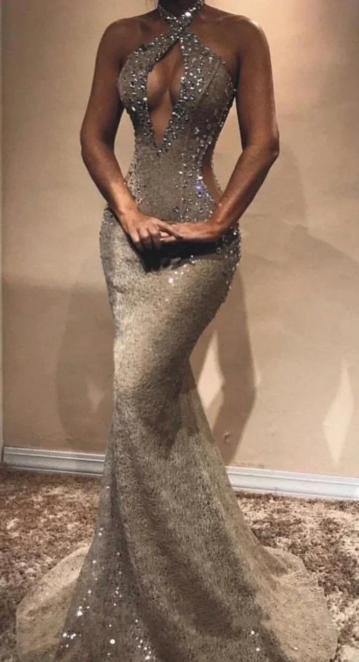 Gorgeous Long Mermaid Sexy Lace Sequined Sleeveless Prom Dress - Image 2