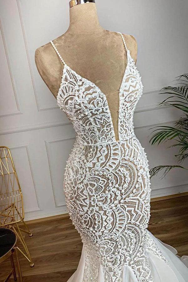 Gorgeous Long Mermaid Sweetheart Beaded Lace Organza Wedding Dress - Image 2