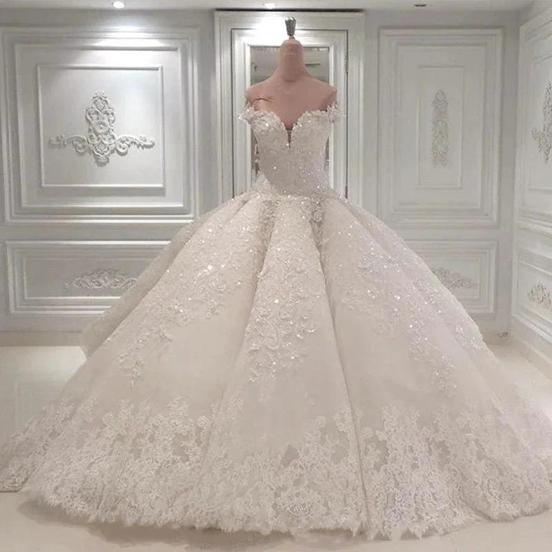 Gorgeous Long Off The Shoulder Beadings Ball Gown Wedding Dress - Image 2