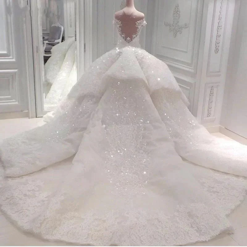 Gorgeous Long Off The Shoulder Beadings Ball Gown Wedding Dress - Image 3